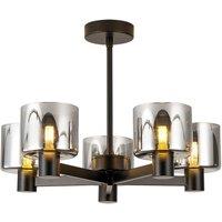 Harper Living Men's 5 Lights Semi Flush Ceiling Lamp with Smoked Glass Shades, Matt Black