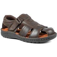 Pavers Men's Leather Touch Fasten Fisherman Sandals in Dark Brown | Size: 12