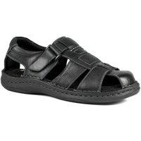 Pavers Men's Leather Touch Fasten Fisherman Sandals in Black | Size: 8