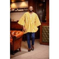JTAPHRIQUE Men's Golden Heritage Stripe Fugu Smock Top | Size: Large