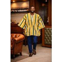 JTAPHRIQUE Men's Emerald Gold Heritage Stripe Fugu Smock Top | Size: 3XL