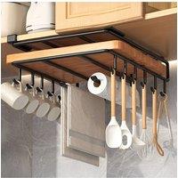 Living and Home Cutting Board Storage Rack Under Cabinet Hanging Rack with Roll Holder Hooks in Jet Black | Size: Large