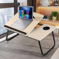 Living and Home Folding Angle Adjustable Laptop Bed Table with Cup Slot, Stop Bar in Beige