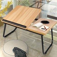 Living and Home Folding Angle Adjustable Laptop Bed Table with Cup Slot, Stop Bar in Natural