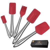 Gourmet Easy 5 Piece Silicone Spatula Set with Stainless Steel Handle - Red