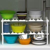 Living and Home 2-Tier Adjustable Under Sink Storage Rack 50~70CM in White
