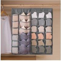 Living and Home Versatile 2-Sided Fabric Hanging Underwear Bra Socks Storage Bag in Grey