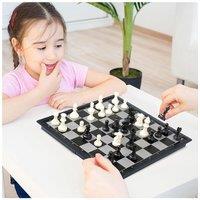 Living and Home 3-in-1 Magnetic Chessboard, Suitable for Portable Folding International Chess Games for Children and Adult Beginners in Black