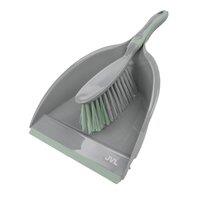 JVL Dustpan & Brush Set with Rubber Grip-Grey in Grey