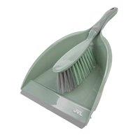 JVL Dustpan & Brush Set with Rubber Grip-Green in Green