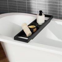 OHS Bamboo Bath Tray Storage Bathtub Rack Caddy in Black