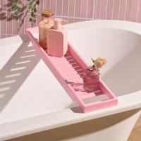 OHS Bamboo Bath Tray Storage Bathtub Rack Caddy in Pink