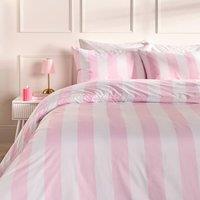 OHS Vertical Stripe Microfibre Bedding Duvet Cover Set with Pillowcase in Pink | Size: Double