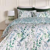 OHS Watercolour Floral Reversible Bedding Set Duvet Cover with Pillowcase in Green | Size: Super King