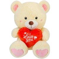 VFM e-Store Valentines Bear Soft Toy with I Love You Heart 30cm x 23cm Cream X 1 | Size: 30 cm x 23 cm