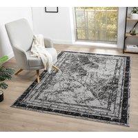 Desire Rugs Obsidian Modern Low Pile Area Rug - Frame Abstract Design in Grey | Size: 60 cm x 220 cm