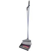 BARGAINS-GALORE Home Cleaning Long Handle Dust Pan & Brush Set Soft Bristles Household in Grey