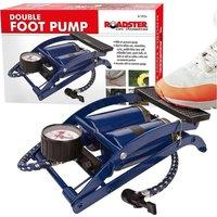 BARGAINS-GALORE Twin Double Barrel Cylinder Air Inflator Foot Pump Home Diy With Dial in Blue