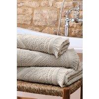 CHRISTY 'Boho' Fringed Jacquard Cotton Towels in Beige | Size: Bath Sheet