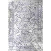 Kukoon Silver Grey Geometric Medallion Bordered Rug in Mid Grey | Size: 80 cm x 150 cm