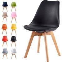 MCC Direct Single Dining Chair with Wooden Legs & Padded Cushion - Eva in Black