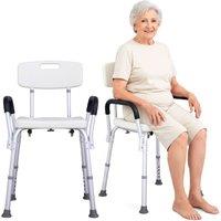 Novecrafto Adjustable Aluminium Shower Chair with Arms & Backrest for Elderly in White
