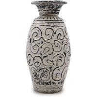 KDMD Lombok Handmade Ceramic Vase - Swirl Pattern, Cream, 3.5cm Neck in Cream