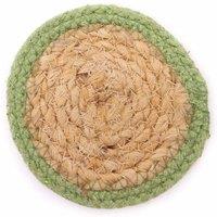 KDMD Natural Coaster Set - Jute & Cotton, Olive Border, 4 pcs