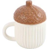 KDMD Autumn Acorn Shaped Mug - Hot Beverage Lidded Cup for Fall in Brown