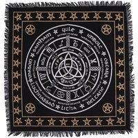 KDMD Esoteric Fringed Altar Cloth with Life Death Rebirth Design in Black