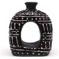 KDMD Chocolate Oval Donut Vase - 18cm Terracotta Decor from Lombok in Black
