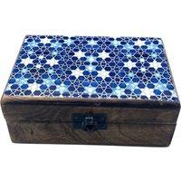 KDMD Blue Stars Ceramic & Wood Box - Jewelry & Keepsake Storage (15x10x6cm) | Size: 15 x 10 x 6 cm