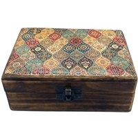 KDMD Traditional Pattern Medium Ceramic Glazed Wood Box - 15x10x6cm in Brown | Size: 15 x 10 x 6 cm