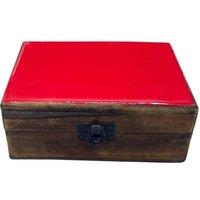 KDMD Red Ceramic & Wood Box - 15x10x6cm for Jewelry & Keepsakes | Size: 15 x 10 x 6 cm