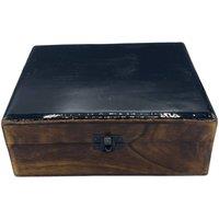 KDMD Elegant Black Ceramic & Wood Storage Box - 20x15x7.5cm | Size: 20x15x7.5 cm