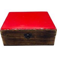 KDMD Red Ceramic & Wood Storage Box - 20x15x7.5cm for Jewelry & Keepsakes | Size: 20x15x7.5 cm