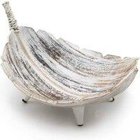 KDMD Large Hand-Carved Coconut Leaf Fruit Bowl - Whitewash Rustic Decor in White