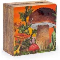 KDMD Small Enameled Square Box 10x10cm with Mushroom & Teal Design in Brown | Size: 10x10 cm