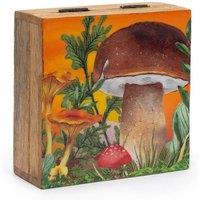 KDMD Mushroom Design Maroon & Teal Square Storage Box 13.5cm in Brown