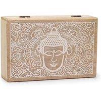 KDMD Elegant Whitewash Buddha Face Storage Box 21.5x14x6.3cm in Brown | Size: 21.5x14x6.3 cm