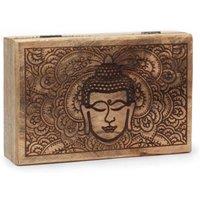 KDMD Big Rectangle Box 21.5x14x6.3cm - Buddha Face Black Engraved in Brown | Size: 21.5x14x6.3 cm