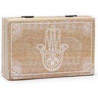 KDMD Big Whitewash Hamsa Rectangle Storage Box 21.5x14x6.3cm in Brown | Size: 21.5x14x6.3 cm