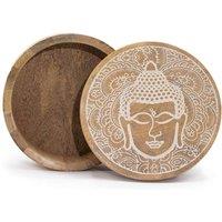 KDMD Big Round Whitewash Buddha Face Box - Storage & Decor (17.5x7.5cm) in Brown | Size: 17.5x7.5 cm