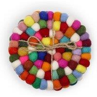 KDMD Vibrant Felt Ball Coasters Set of 4 - Multi Color, Handmade & Durable