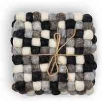 KDMD Multi Grey Felt Ball Square Coasters - Set of 4, Handmade & Durable