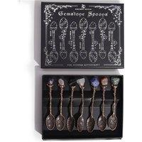 KDMD Set of 7 Bronze Gemstone Crystal Witch Spoons for Rituals & Decor