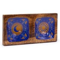 KDMD Sun & Moon Enameled Double Trinket Tray -Handcrafted Jewelry Organizer in Blue