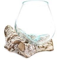 KDMD Molten Glass & Whitewash Wood Small Bowl - Handcrafted Decor Piece in Turquoise