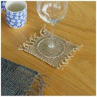 KDMD Set of 4 Natural Seagrass Fringe Coasters - Handwoven, Table Decor