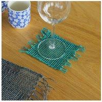 KDMD Set of 4 Turquoise Seagrass Fringe Coasters - Handwoven Table Decor